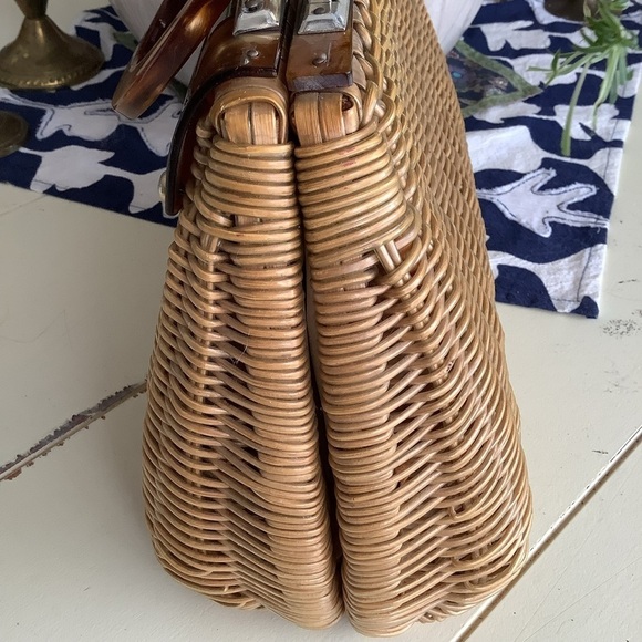 1950’s 60’s Vintage Wicker & Lucite Handbag Purse - Picture 4 of 10